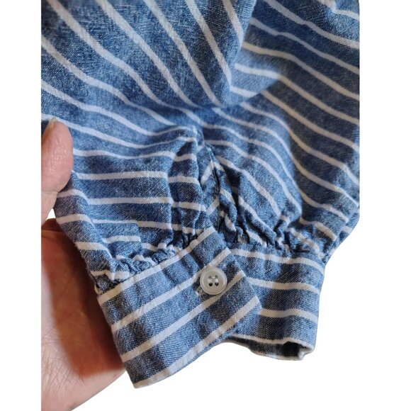 ZARA trf Collection Relaxed Linen/Cotton Blend Striped Blue White Tunic Shirt - Picture 12 of 14